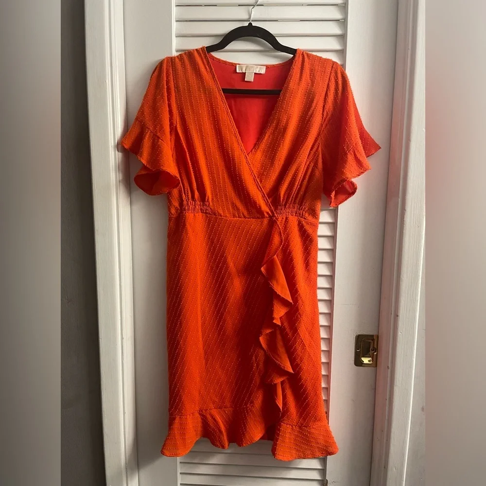 Michael by Michael Kors Faux Wrap Minidress in Optic Orange Size M. Like new! - Picture 2 of 5